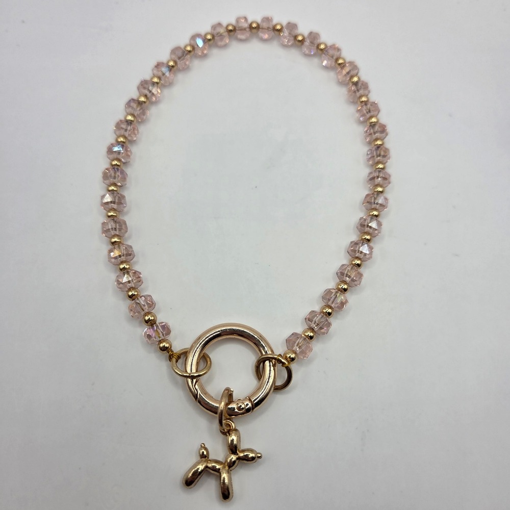 Save The Girls Clip & Go Bedazzled Light Pink Beaded Phone Wristlet Gold Charm